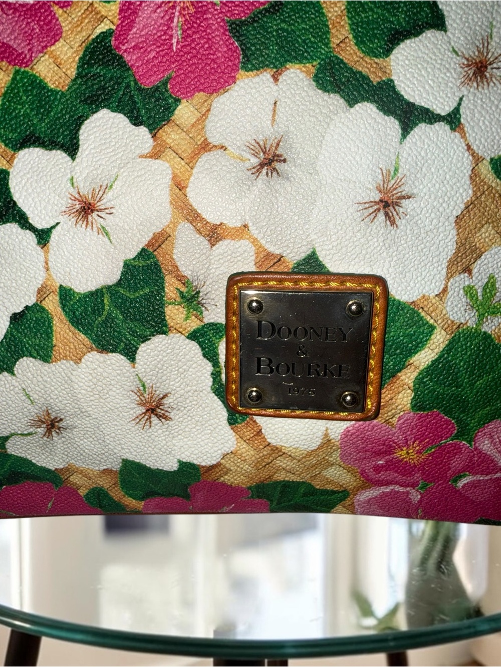 Dooney & Bourke Floral Pink, White, and Green Large Shopper Tote Bag EUC - Picture 13 of 16